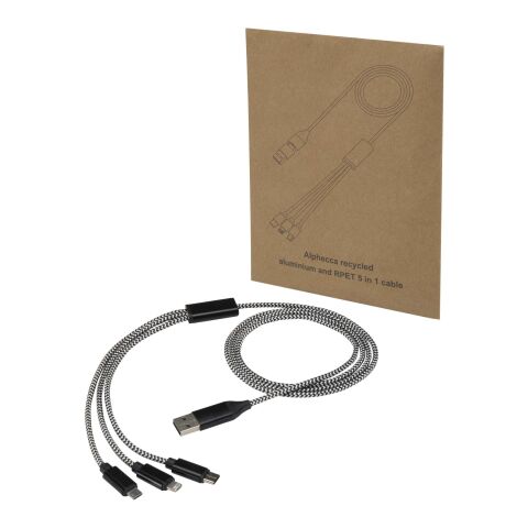 Cable de carga 5 en 1 de aluminio reciclado y RPET de Alphecca Negro