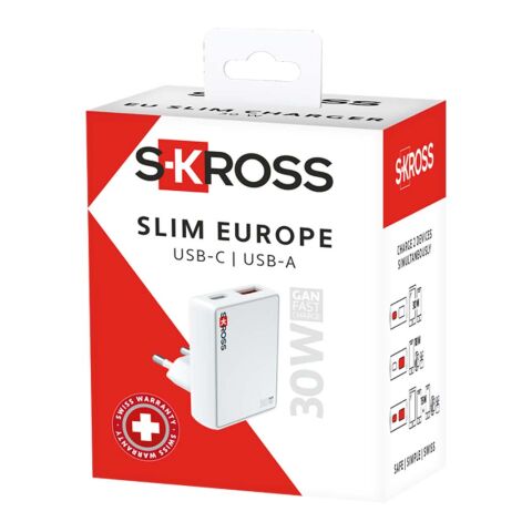 Cargador de pared SKROSS® Slim de 30 W para Europa blanco