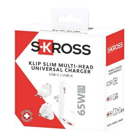 Cargador SKROSS® Klip Slim de 65 W con varias puntas blanco