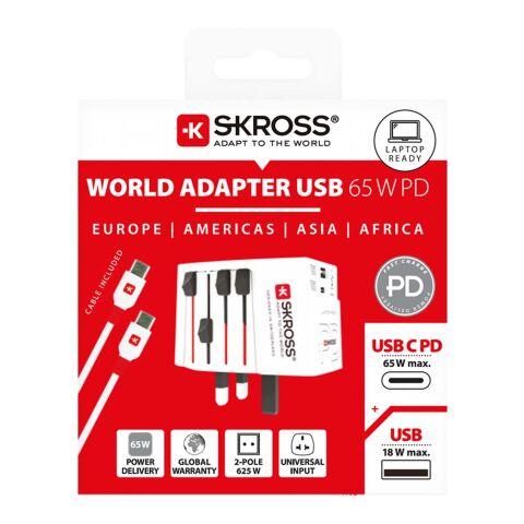 Adaptador universal SKROSS® MUV AC65PD con cable USB-C blanco