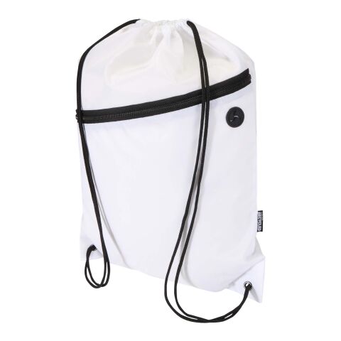 Bolsa con cordón Oriole de RPET con bolsillo frontal con cremallera, 5 l blanco