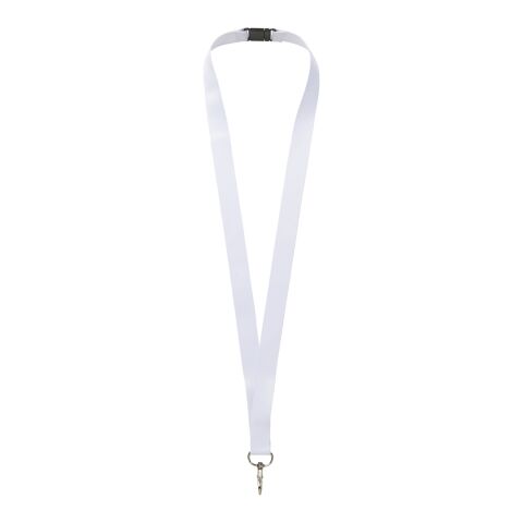 Lanyard de PET reciclado &quot;Addie&quot; Negro intenso-Blanco | 10mm | sin montaje de publicidad | no disponible | no disponible