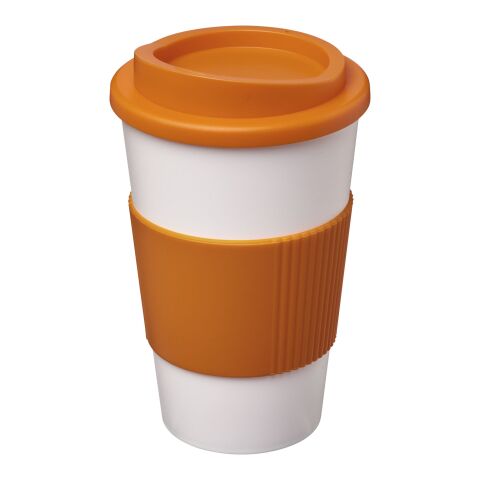 Vaso térmico Americano® de 350 ml con agarradera Blanco-Naranja | sin montaje de publicidad | no disponible | no disponible