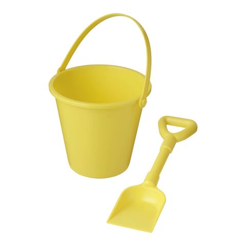 Cubo y pala de playa de plástico reciclado &quot;Tides&quot; Amarillo | sin montaje de publicidad | no disponible | no disponible