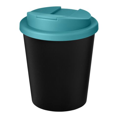 Vaso reciclado de 250&nbsp;ml con tapa antigoteo "Americano® Espresso Eco" Negro intenso-Azul aqua | sin montaje de publicidad | no disponible | no disponible