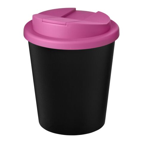 Vaso reciclado de 250&nbsp;ml con tapa antigoteo "Americano® Espresso Eco" Negro intenso-Magenta | sin montaje de publicidad | no disponible | no disponible