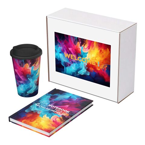 Set de regalo reciclado de Keswick: cuaderno Novella Brontë y vaso Americano blanco