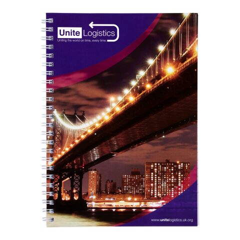 Cuaderno con espiral A4 con cubierta trasera impresa &quot;Desk-Mate®&quot; Blanco | 50 pages | sin montaje de publicidad | no disponible | no disponible