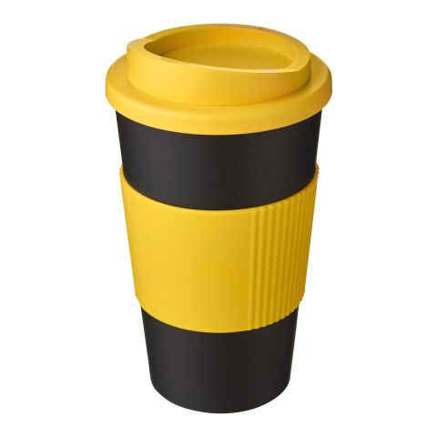 Vaso con aislamiento de 350 ml con agarradera &quot;Americano®&quot; Amarillo-Negro intenso | sin montaje de publicidad | no disponible | no disponible