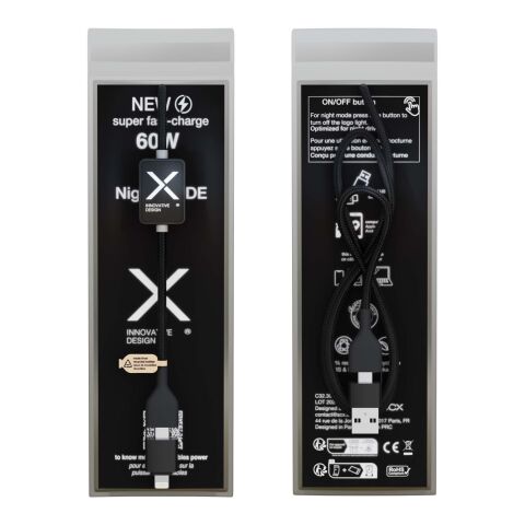 Cable de carga con interruptor de 60&nbsp;W y logotipo retroiluminado "SCX.design C32" Estándar | Negro intenso | sin montaje de publicidad | no disponible | no disponible