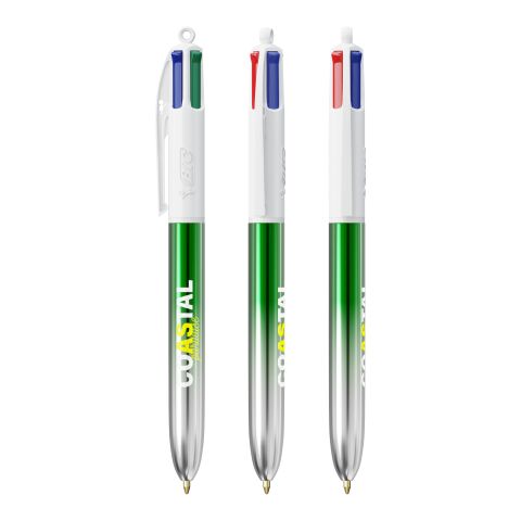 BIC® 4 Colours® Bicolor + Lanyard verde/ plata | Impresión De Pantalla 1 color | Parte superior-detrás del clip | 22.00 mm x 10.00 mm
