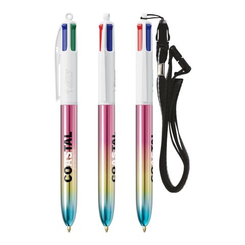 BIC® 4 Colours® Gradient + lanyard fucsia-amarillo-turquesa