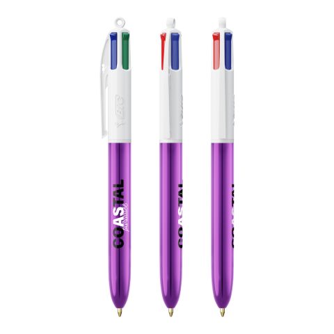 BIC® 4 Colours Shine bolígrafo Blanco-púrpura metalizado | Impresión De Pantalla 1 color | Parte superior-Detrás del clip | 22.00 mm x 10.00 mm