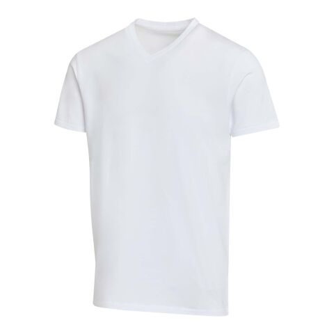 Camiseta orgánica unisex de 200 g/m² con certificado OCS de manga corta y cuello de pico "Balfour" Estándar | Blanco | M | sin montaje de publicidad | no disponible | no disponible | no disponible