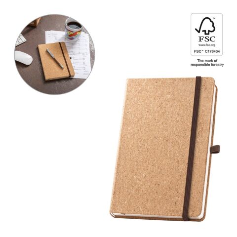 HAWKINS A5. Libreta de corcho A5 con páginas lisas en material certificado FSC™ y otros materiales sostenibles, sin montaje de publicidad