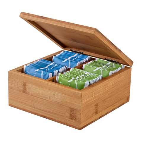 ARNICA. Caja de té de bambú con 4 compartimentos y cierre magnético Beige | sin montaje de publicidad