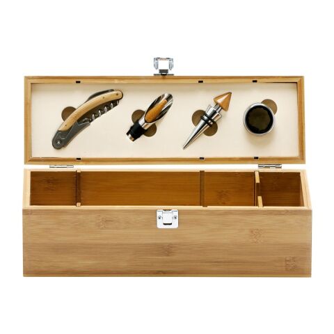 SYRAH. Set de vino suministrado en caja, fabricado en bambú, zinc y acero inoxidable Beige | sin montaje de publicidad