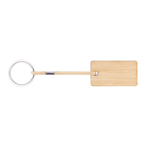 HOPPS. Llavero rectangular de bambú con cordón de PET Beige | sin montaje de publicidad
