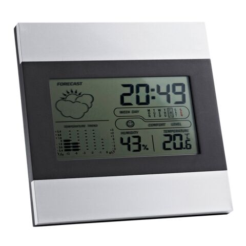 DENE. Estación meteorológica de sobremesa con pantalla LCD de aluminio y ABS Cromado | sin montaje de publicidad