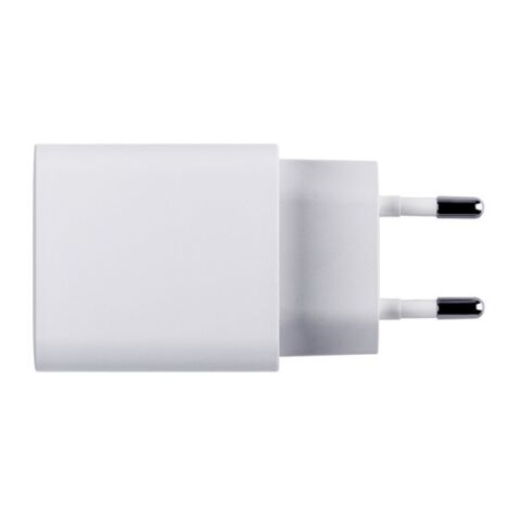 WEGENER. Adaptador de corriente con puerto USB-A de 18 W y USB-C de 20 W en ABS reciclado (100% rABS) Blanco | sin montaje de publicidad