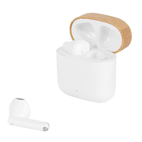 COBAIN. Auriculares inalámbricos con 5h de autonomía en ABS reciclado (100% rABS) y bambú Blanco | sin montaje de publicidad