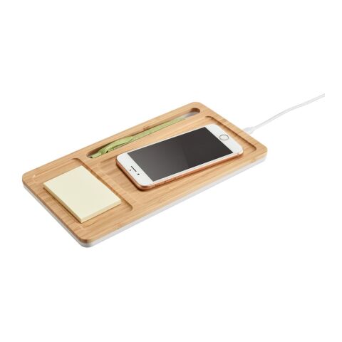 MOTT. Organizador de sobremesa con cargador inalámbrico de 15W en bambú y ABS Beige | sin montaje de publicidad