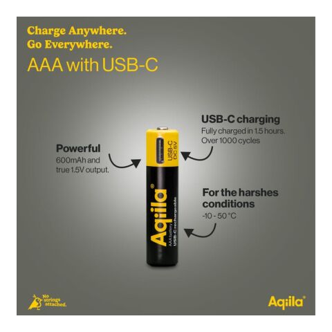 Baterías recargables Aqiila USB-C AAA de 600 mAh, paquete de 4 Negro | sin montaje de publicidad | no disponible | no disponible