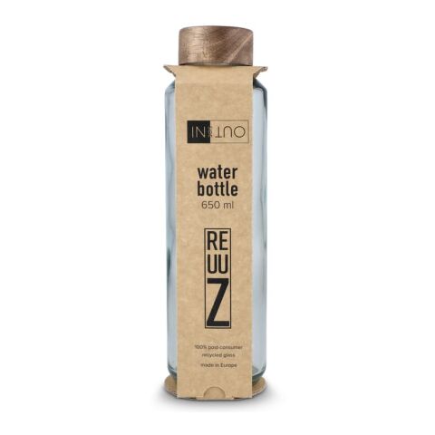 Botella de agua de vidrio reciclado InSideOut ReuuZ con tapón de madera 650 ml Transparente | sin montaje de publicidad | no disponible | no disponible