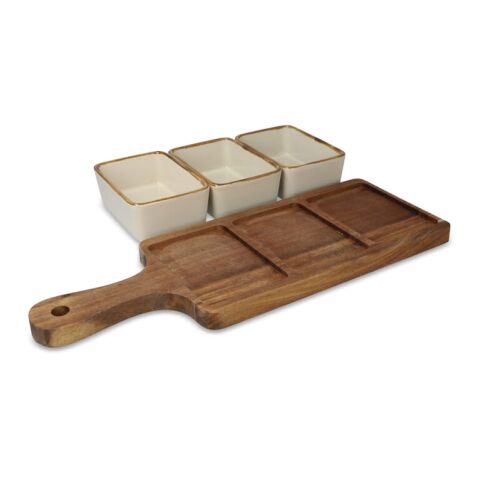 InSideOut Tabla de madera para servir con 3 cuencos de cerámica Ecru | sin montaje de publicidad | no disponible | no disponible