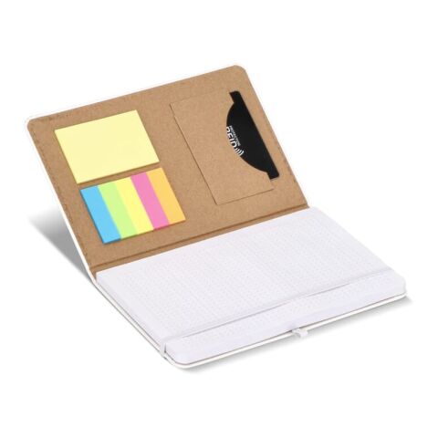 Cuaderno Olmo tapa dura PU A5 con notas adhesivas Blanco