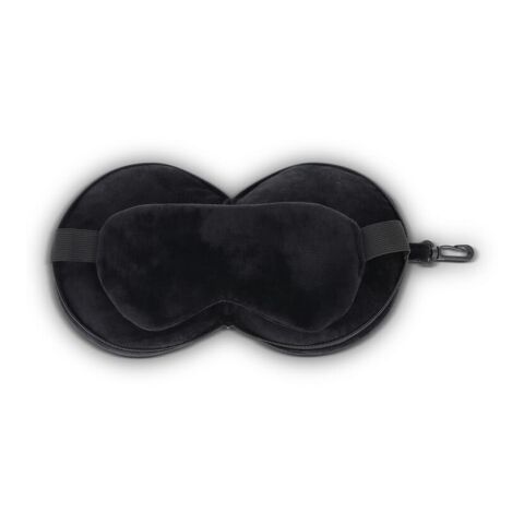 Almohada con antifaz de viaje y funda con cremallera Negro