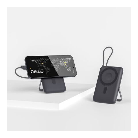 Batería externa Nova Wireless compatible con MagSafe y Apple Watch 10000 mAh gris oscuro | Impresión Digital | top | 55 mm x 90 mm