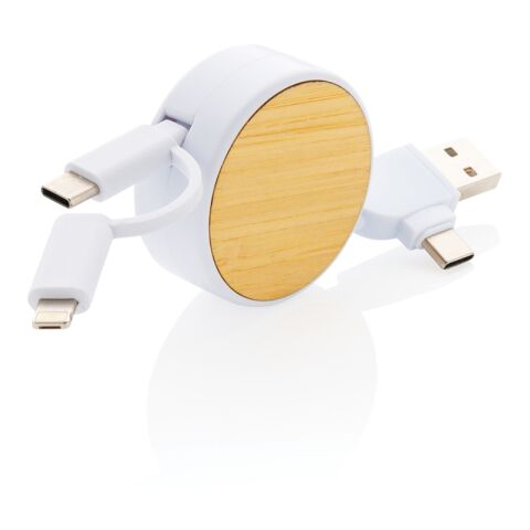 Cable retráctil Ontario 6 en 1 de plástico reciclado RCS blanco | sin montaje de publicidad | no disponible | no disponible