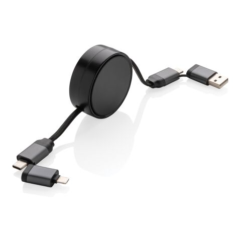 Cable retráctil 6 en 1 de aluminio reciclado Terra RCS gris | sin montaje de publicidad | no disponible | no disponible