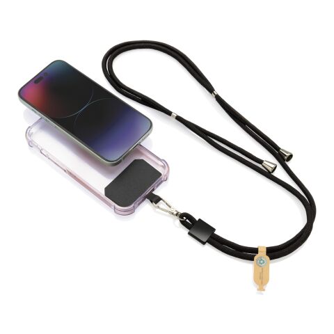 Lanyard ajustable teléfono CarryLoop RCS PET reciclado negro | sin montaje de publicidad | no disponible | no disponible
