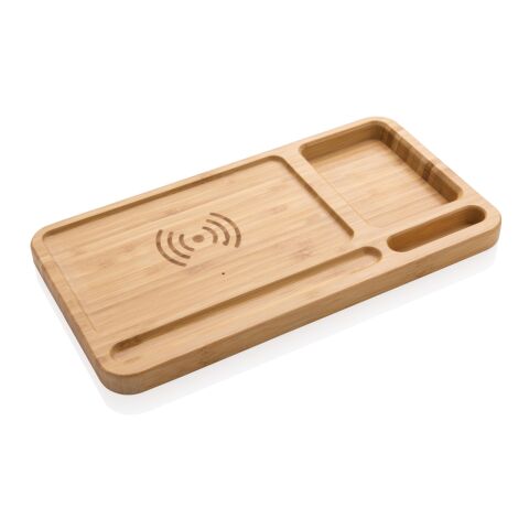 Organizador de escritorio y cargador 10W de bambú FSC® marron | sin montaje de publicidad | no disponible | no disponible