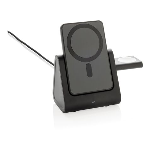 Cargador Powerbase 3 en 1 de plástico reciclado RCS negro | sin montaje de publicidad | no disponible | no disponible