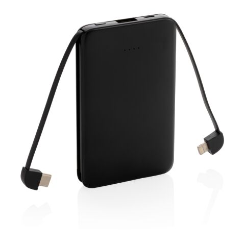 Powerbank 5.000 mAh de bolsillo con cables integrados negro | sin montaje de publicidad | no disponible | no disponible