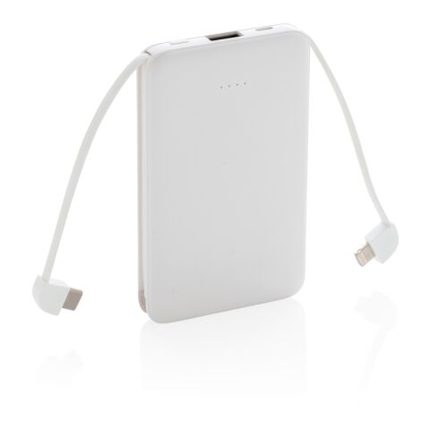 Powerbank 5.000 mAh de bolsillo con cables integrados blanco | sin montaje de publicidad | no disponible | no disponible
