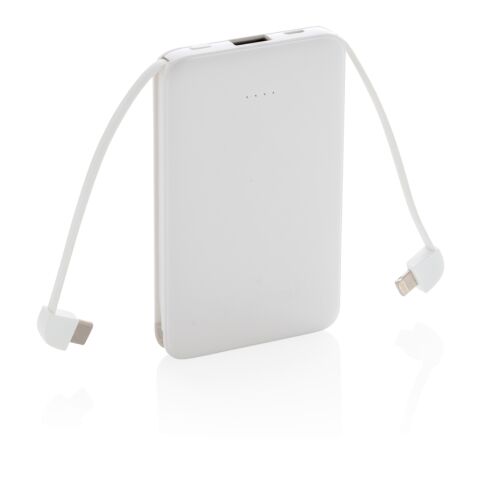 Powerbank 5.000 mAh de bolsillo con cables integrados blanco | sin montaje de publicidad | no disponible | no disponible