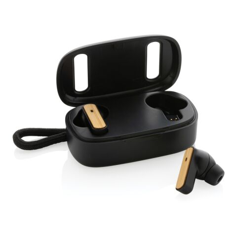 Auriculares TWS de plástico reciclado RCS y bambú FSC® negro | sin montaje de publicidad | no disponible | no disponible