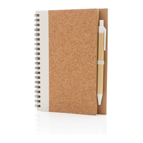 Cuaderno espiral de corcho con bolígrafo blanco | sin montaje de publicidad | no disponible | no disponible