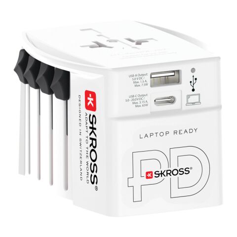 Adaptador de viaje mundial SKROSS MUV 65W PD con cable C USB blanco | sin montaje de publicidad | no disponible | no disponible