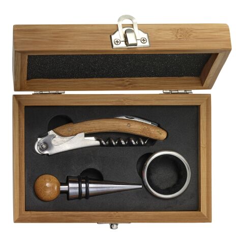 Juego de accesorios de vino de acero inoxidable y bambú. marrón | sin montaje de publicidad | no disponible | no disponible