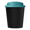 Vaso reciclado de 250&nbsp;ml con tapa antigoteo "Americano® Espresso Eco" Negro intenso-Azul aqua | sin montaje de publicidad | no disponible | no disponible