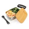 Fiambrera de acero inoxidable con tapa de bambú y cubiertos plata | sin montaje de publicidad | no disponible | no disponible