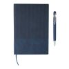 Set de cuaderno de PU reciclado (A5) y bolígrafo Tarek azul
