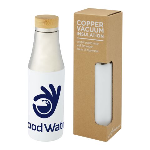 Botella de acero inoxidable con aislamiento al vacío de cobre de 540 ml con tapa de bambú &quot;Hulan&quot; Estándar | Blanco | sin montaje de publicidad | no disponible | no disponible