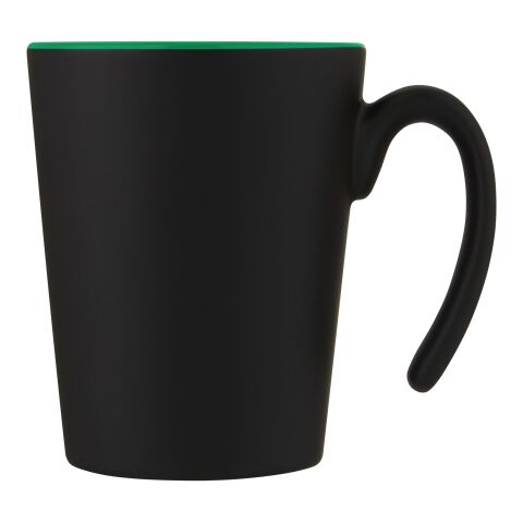 Taza de cerámica con asa de 360 ml &quot;Oli&quot; Estándar | Verde-Negro intenso | sin montaje de publicidad | no disponible | no disponible