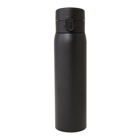 Termo con aislamiento de acero inoxidable reciclado de 450 ml con certificación RCS &quot;Sika&quot; Estándar | Negro | Grabado | frontal | 20 mm x 100 mm